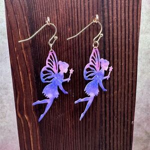 Fairy Silhouette Dangle Earrings - Purple Gradient